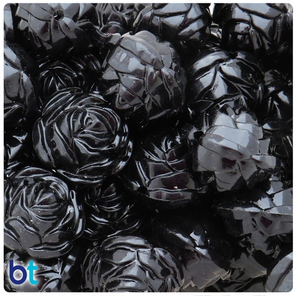 BeadTin Black Opaque 24mm Flower Plastic Beads (10pcs)