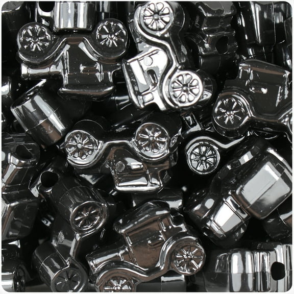 BeadTin Black Opaque 25mm Car Pony Beads (24pcs)