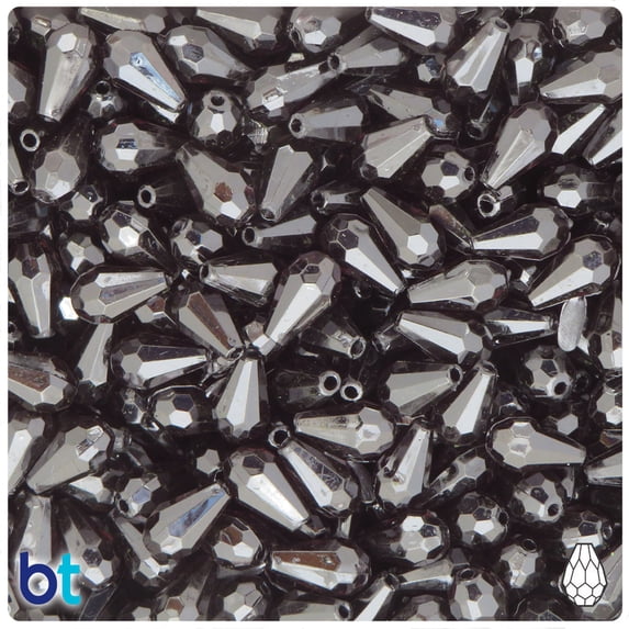 BeadTin Black Transparent 12mm Faceted Pear Acrylic Beads (150pcs)