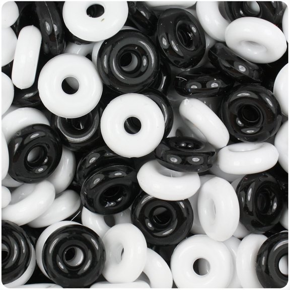 BeadTin Black & White Opaque 14mm Ring Craft Beads (100pcs)