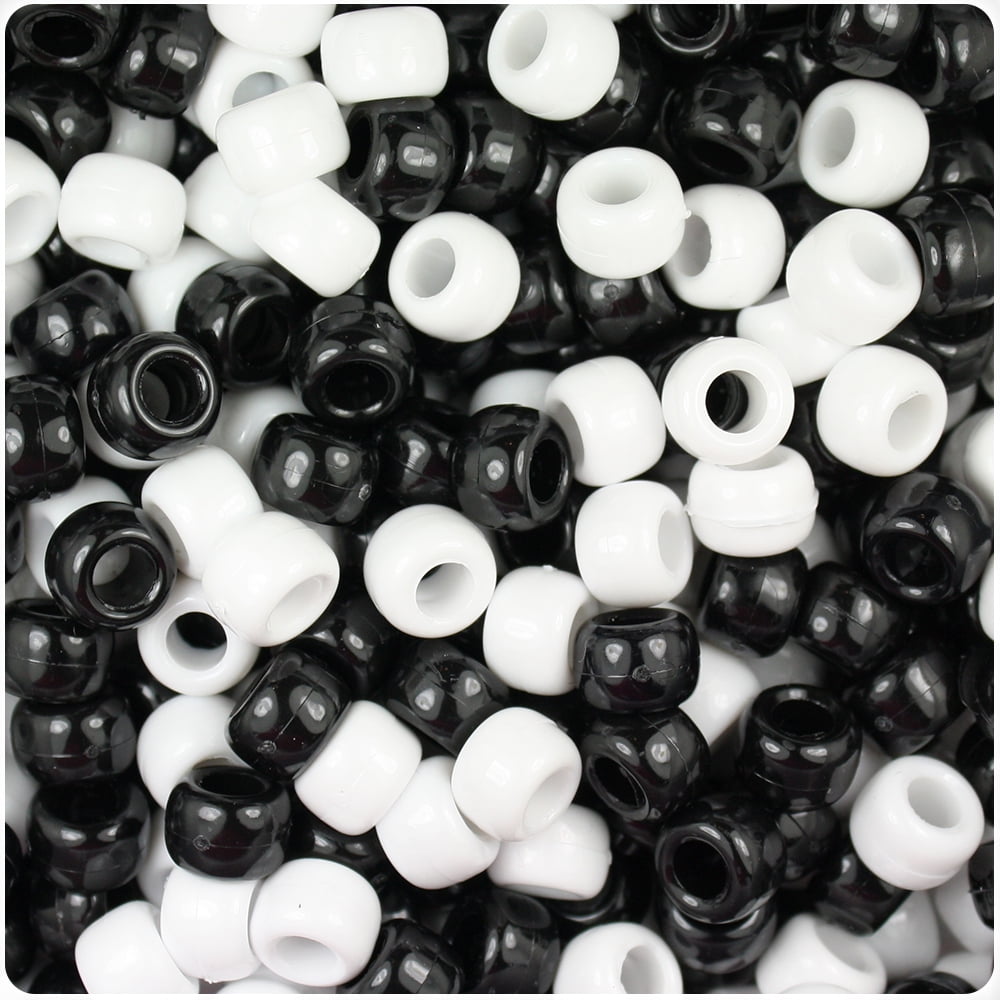BeadTin Black & White Opaque 9mm Barrel Pony Beads (500pc