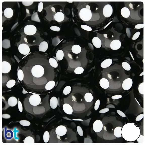 BeadTin Black & White Polka Dot Opaque 20mm Round Plastic Beads (10pcs)