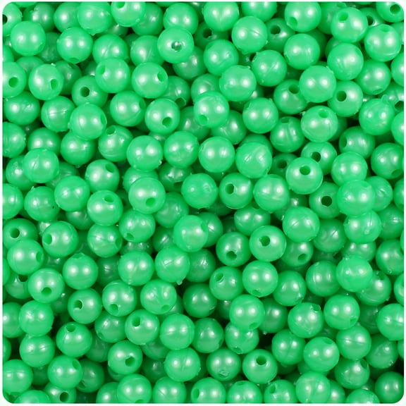 BeadTin Bright Green Pearl 6mm Round Craft Beads (500pcs)
