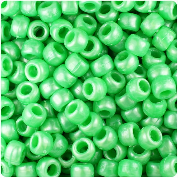BeadTin Bright Green Pearl 9mm Barrel Pony Beads (500pc)