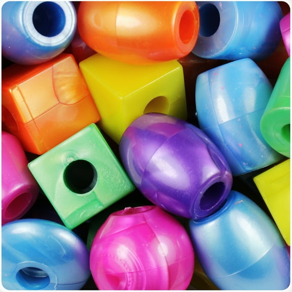 BeadTin Bright Mix Pearl 25mm Jumbo Shape Plastic Pony Beads (8oz)