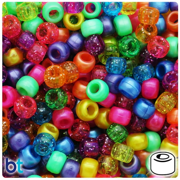 BeadTin Bright Pearl & Sparkle Mix 9mm Barrel Pony Beads (500pcs)