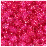 BeadTin Bright Pink Sparkle 13mm Flower Pony Beads 250pcs