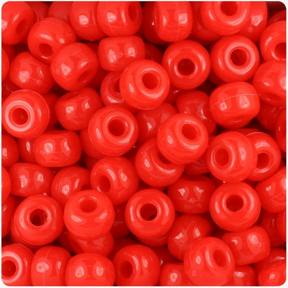BeadTin Bright Red Opaque 11mm Large Barrel Pony Beads (250pcs)