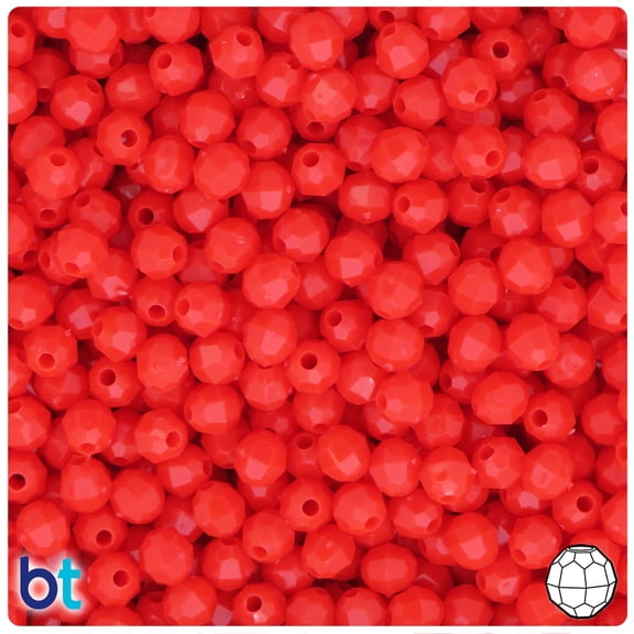 BeadTin Bright Red Opaque 6mm Faceted Round Plastic Beads (600pcs)