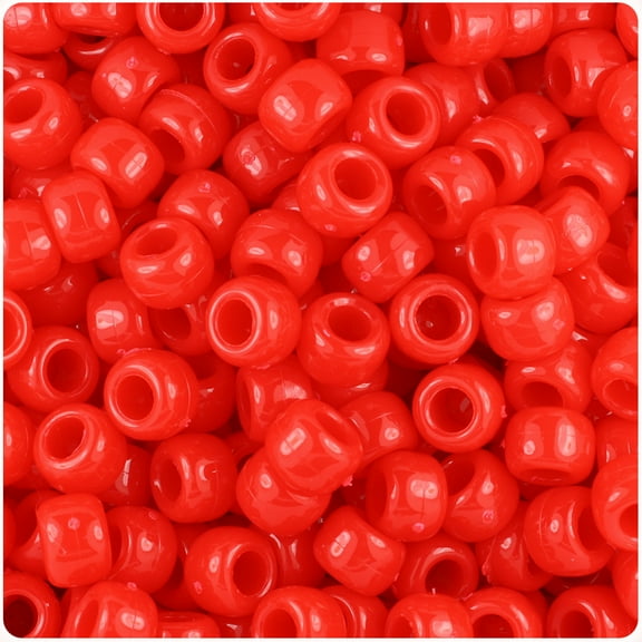 BeadTin Bright Red Opaque 9mm Barrel Pony Beads (500pc)