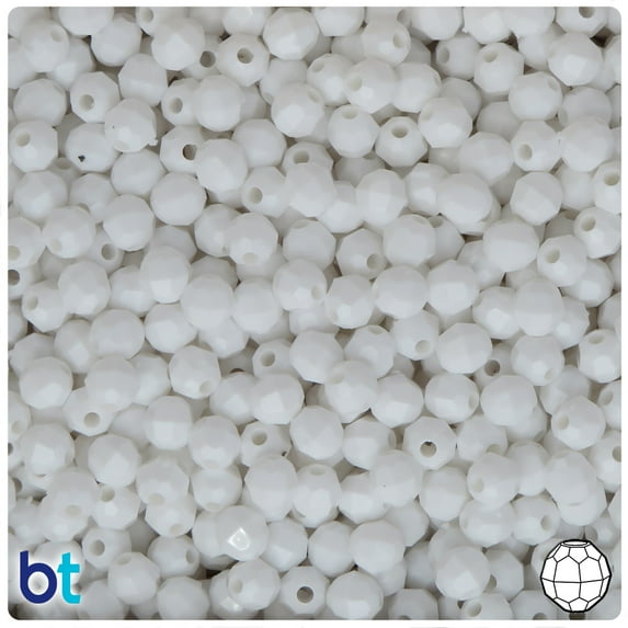 BeadTin Bright White Opaque 6mm Faceted Round Plastic Beads (600pcs)