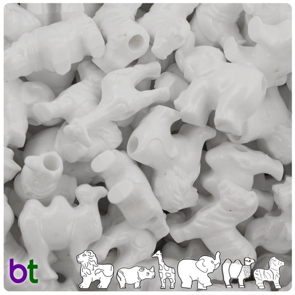 BeadTin Bright White Opaque Safari Animal Pony Beads (2oz)