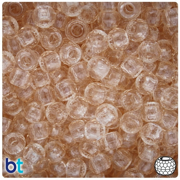 BeadTin Champagne Transparent 9mm Faceted Barrel Pony Beads (500pcs)