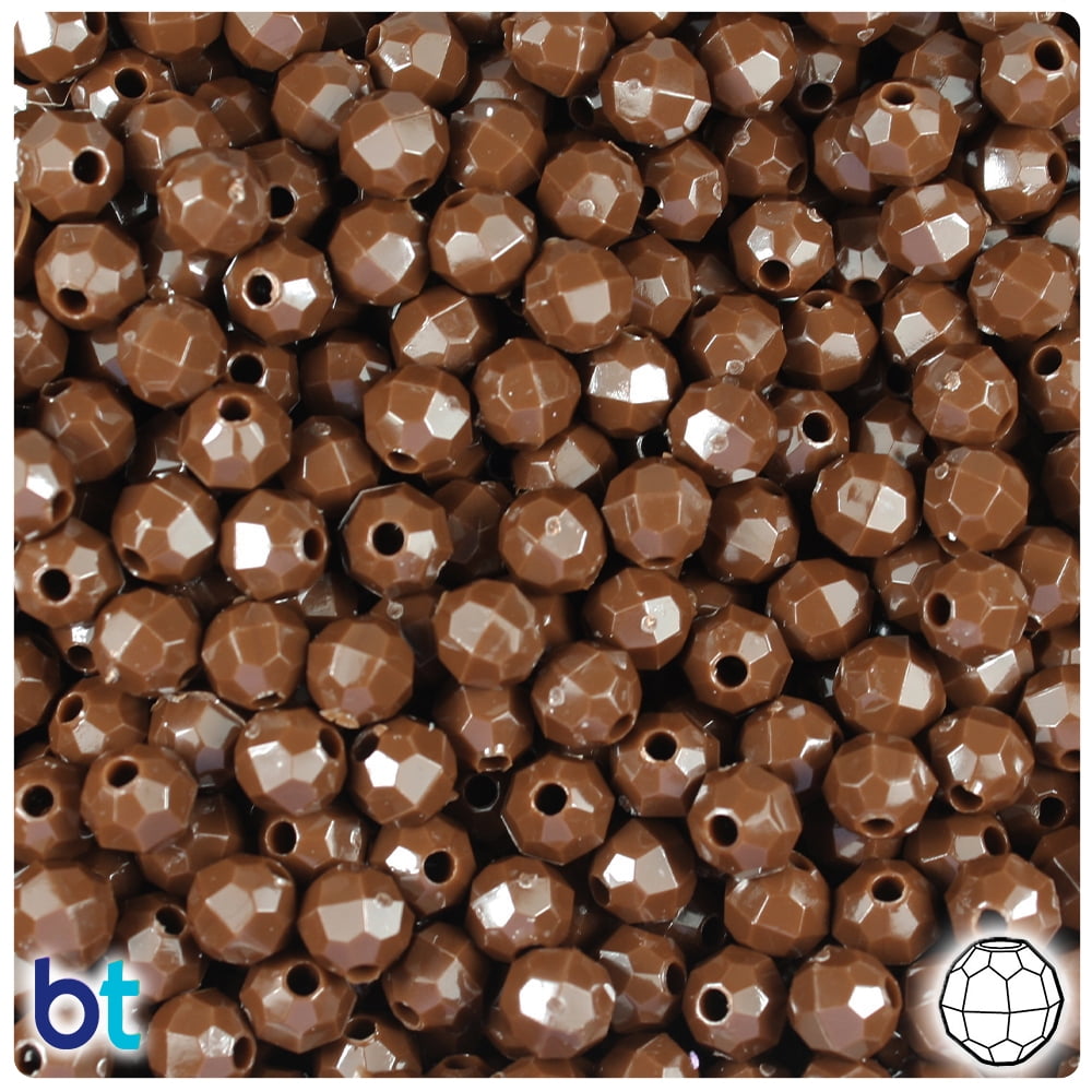 BeadTin Chocolate Opaque 6mm Faceted Round Plastic Beads (600pcs)