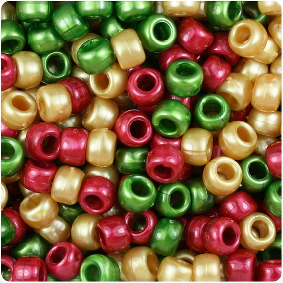 BeadTin Christmas Mix Pearl 9mm Barrel Pony Beads (500pc)