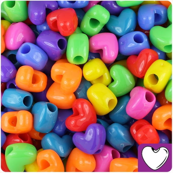 BeadTin Circus Mix Opaque 12mm Heart Pony Beads (250pcs)