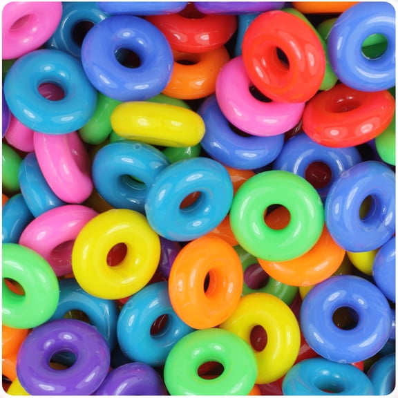 BeadTin Circus Mix Opaque 14mm Ring Plastic Craft Beads (100pcs)