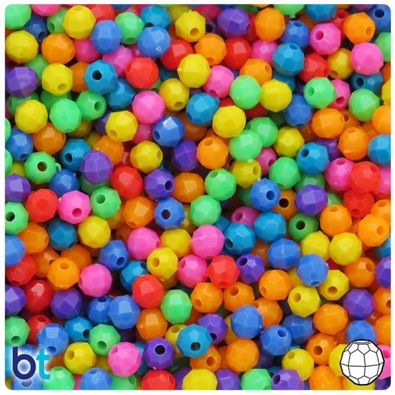 BeadTin Circus Mix Opaque 6mm Faceted Round Plastic Beads (600pcs)