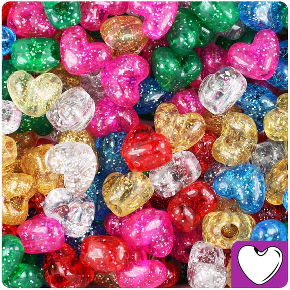 BeadTin Classic Mix Sparkle 12mm Heart Pony Beads (250pcs)