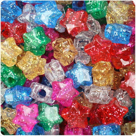 BeadTin Classic Mix Sparkle 13mm Star Pony Beads (250pcs)