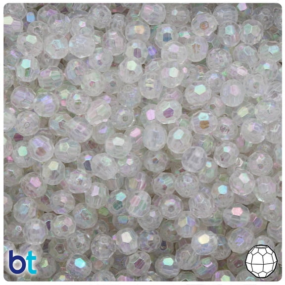 BeadTin Clear AB Transparent 6mm Faceted Round Plastic Beads (500pcs)