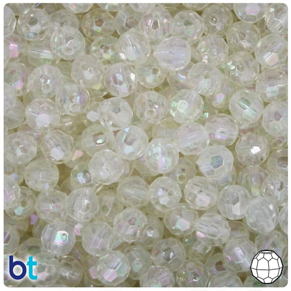 BeadTin Clear AB Transparent 8mm Faceted Round Plastic Beads (200pcs)