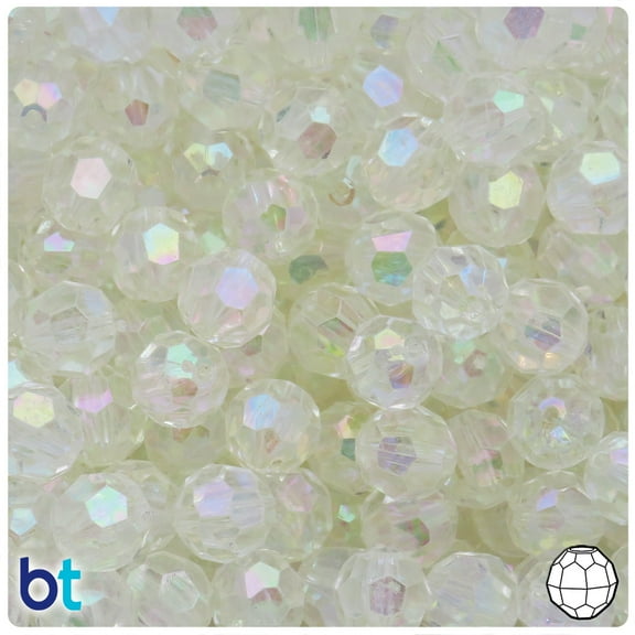 BeadTin Clear Transparent AB 12mm Faceted Round Plastic Beads (75pcs)