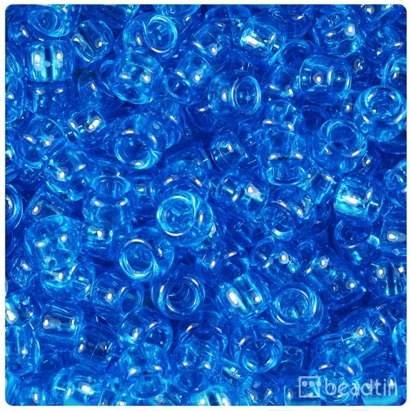 BeadTin Cloudy Blue Transparent 9mm Barrel Pony Beads (500pc)