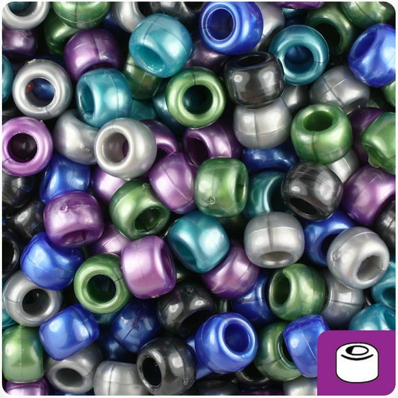 BeadTin Cool Mix Pearl 9mm Barrel Pony Beads (500pc)