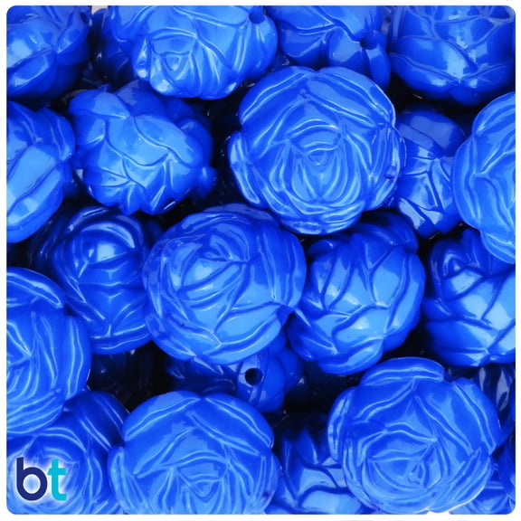 BeadTin Dark Blue Opaque 24mm Flower Plastic Beads (10pcs)