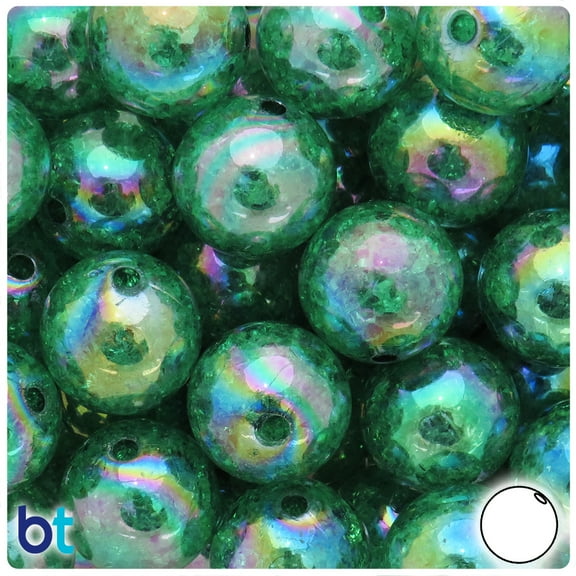 BeadTin Dark Green Crackle 20mm Round Plastic Beads (10pcs)