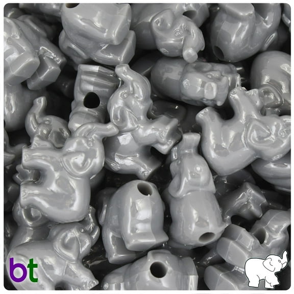 BeadTin Dark Grey Opaque 25mm Elephant Pony Beads (24pcs)