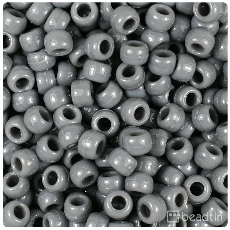  BeadTin Grey Opaque 9mm Barrel Pony Beads (500pcs