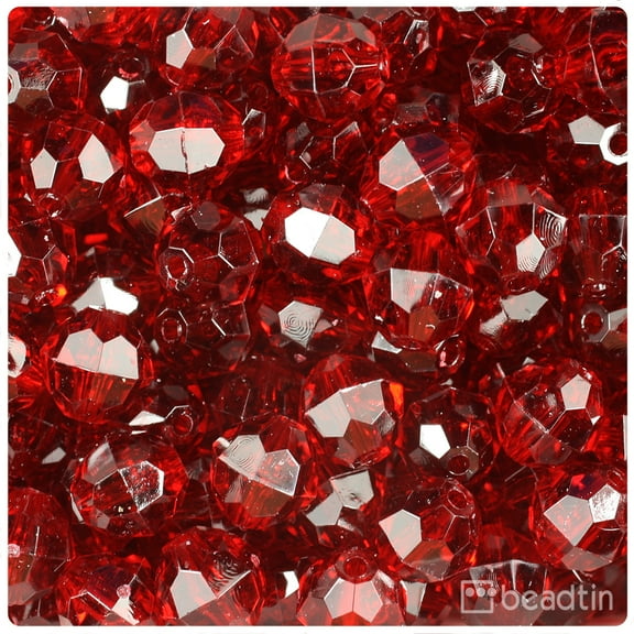 BeadTin Dark Ruby Transparent 12mm Faceted Round Craft Beads (180pcs)