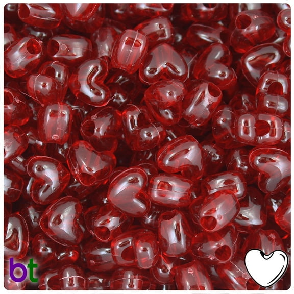 BeadTin Dark Ruby Transparent 12mm Heart Pony Beads (250pcs)