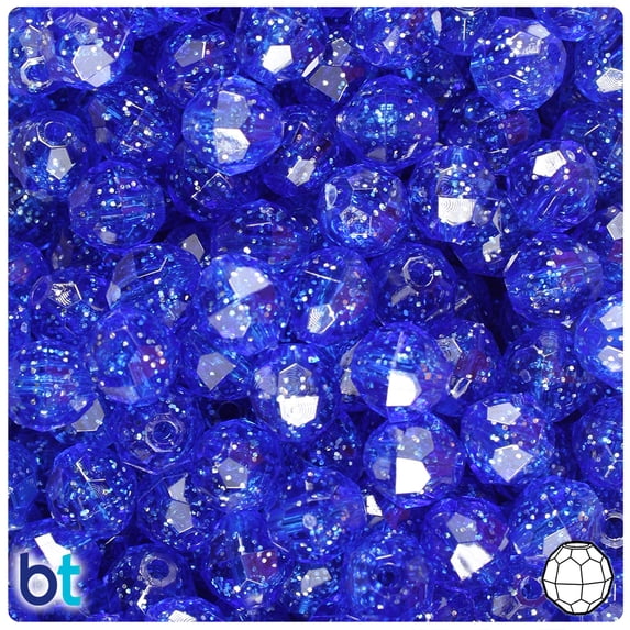 BeadTin Dark Sapphire Sparkle 10mm Faceted Round Plastic Beads (225pcs)