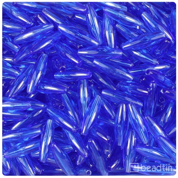 BeadTin Dark Sapphire Transparent 19mm Spaghetti Plastic Beads (150pcs)
