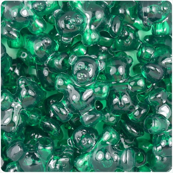BeadTin Emerald Transparent 25mm Teddy Bear Pony Beads (24pcs)
