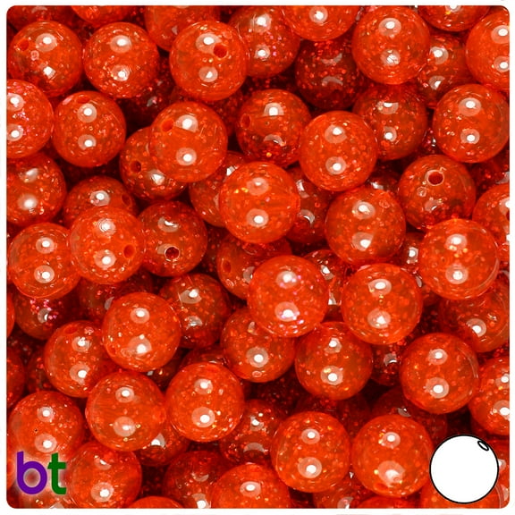 BeadTin Fire Red Gold Sparkle 10mm Round Plastic Beads (150pcs)