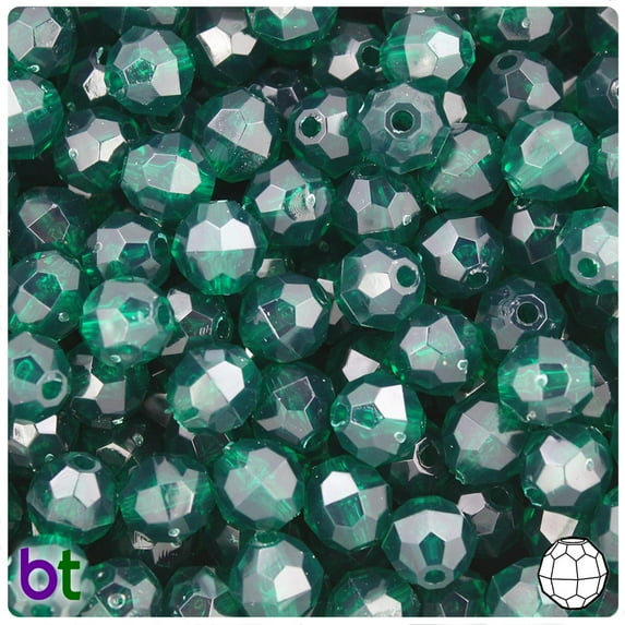 BeadTin Forest Green Transparent 10mm Faceted Round Plastic Beads (225pcs)