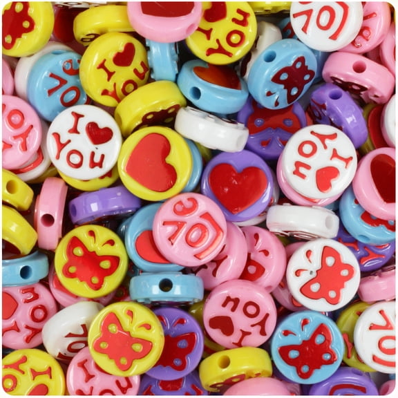 BeadTin Friendship 13mm Picture Beads - Multi with Metallic Red (30pcs)