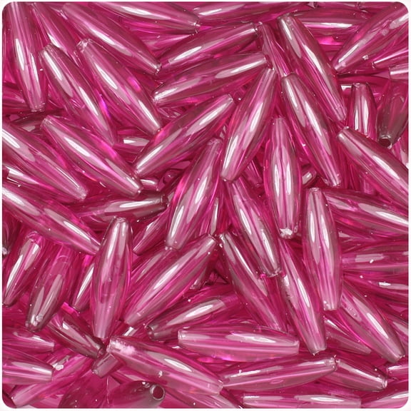 BeadTin Fuchsia Transparent 19mm Spaghetti Plastic Beads (150pcs)