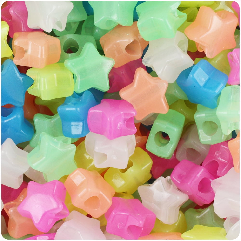 BeadTin Glow Multi 13mm Star Pony Beads (250pcs) Bulk Colored