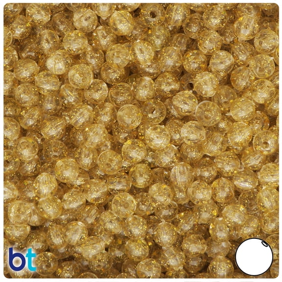 BeadTin Gold Sparkle 6mm Round Plastic Beads (500pcs)