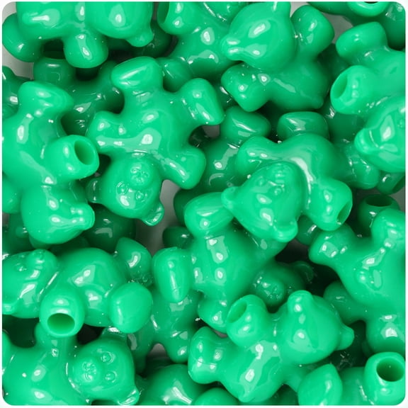 BeadTin Green Opaque 25mm Teddy Bear Pony Beads (24pcs)