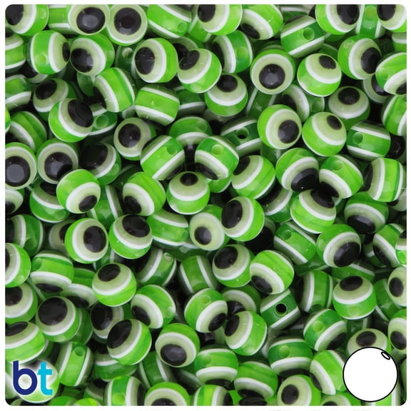 BeadTin Green Transparent 8mm Round Evil Eye Plastic Resin Beads (120pcs)