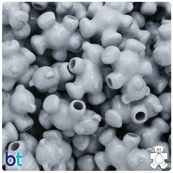 BeadTin Grey Opaque 25mm Teddy Bear Pony Beads (24pcs)