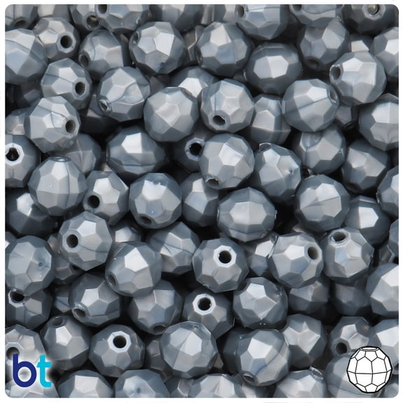 BeadTin Grey Pearl 10mm Faceted Round Plastic Beads (225pcs)