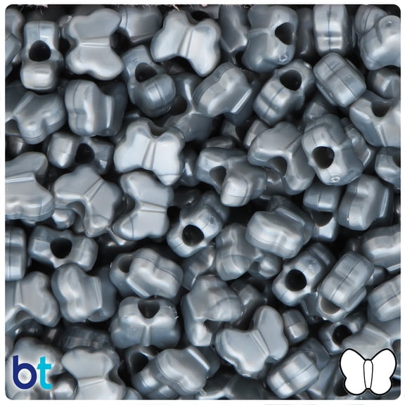 BeadTin Grey Pearl 13mm Butterfly Plastic Pony Beads (250pcs)