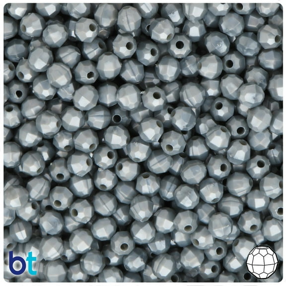 BeadTin Grey Pearl 6mm Faceted Round Plastic Beads (600pcs)